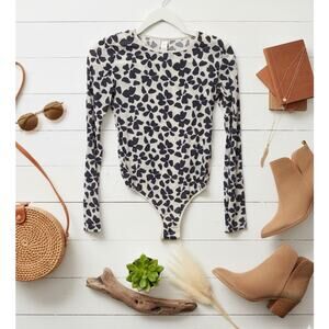 Victoria's Secret Semi Sheer Nude & Navy Floral Long Sleeve Bodysuit Size SP